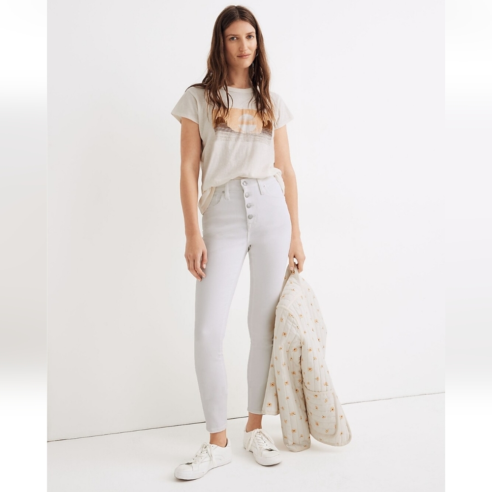 EUC 10" High-Rise Skinny Crop Jeans in Pure White: Button-Front Edition